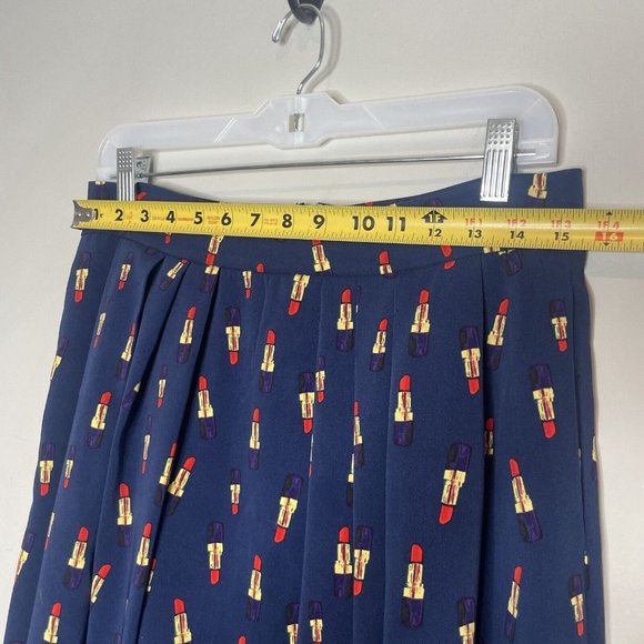 Eva Mendes Lipstick Novelty Print Midi Skirt Navy Size 8 - Picture 4 of 8